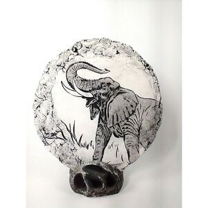 Vtg Elephant Plaque Mount St Helens‎ Ash with Stand & Tag Shapes of Clay by Stan